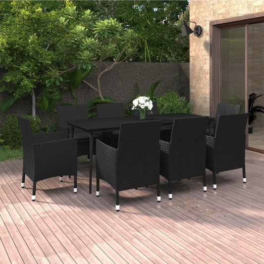 Set da Pranzo per Giardino 9 pz con Cuscini Polyrattan e Vetro - homemem39