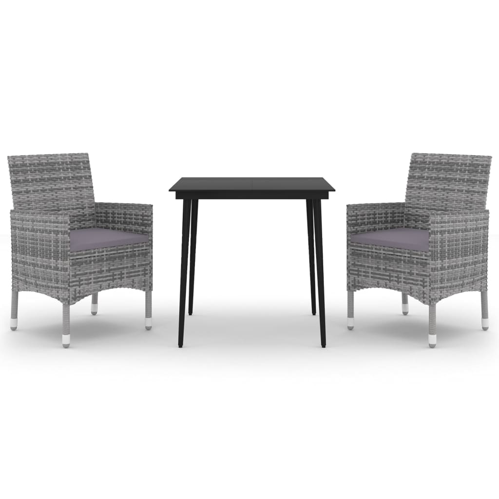 Set da Pranzo per Giardino 3 pz con Cuscini Polyrattan e Vetro | homemem39
