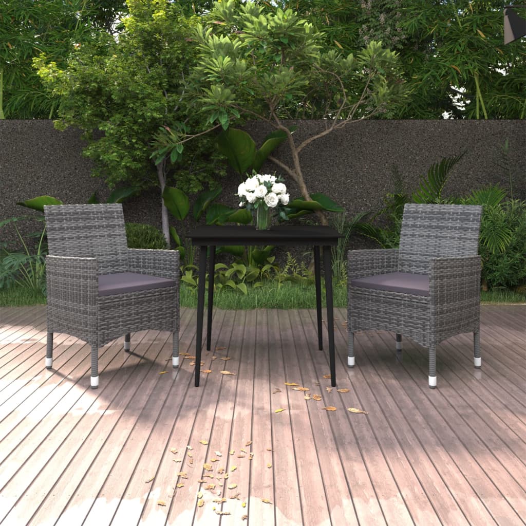 Set da Pranzo per Giardino 3 pz con Cuscini Polyrattan e Vetro | homemem39