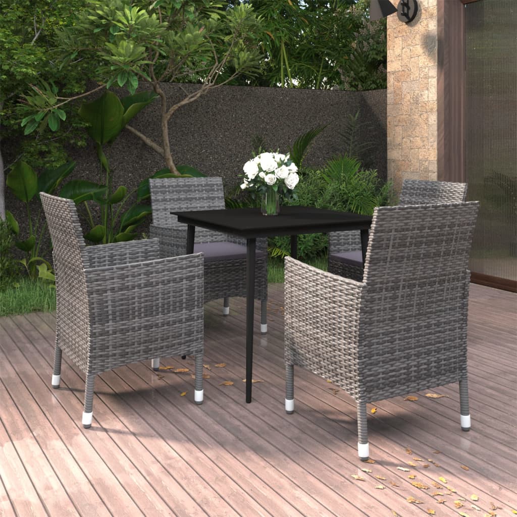 Set da Pranzo per Giardino 5 pz con Cuscini Polyrattan e Vetro | homemem39