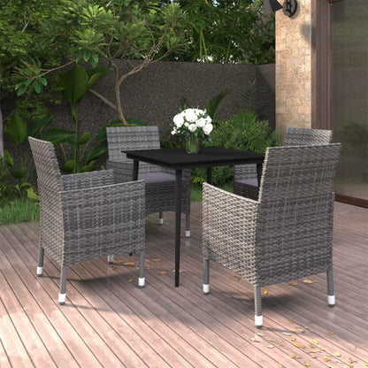 Set da Pranzo per Giardino 5 pz con Cuscini Polyrattan e Vetro | homemem39