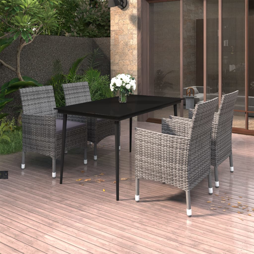 Set da Pranzo per Giardino 5 pz con Cuscini Polyrattan e Vetro | homemem39