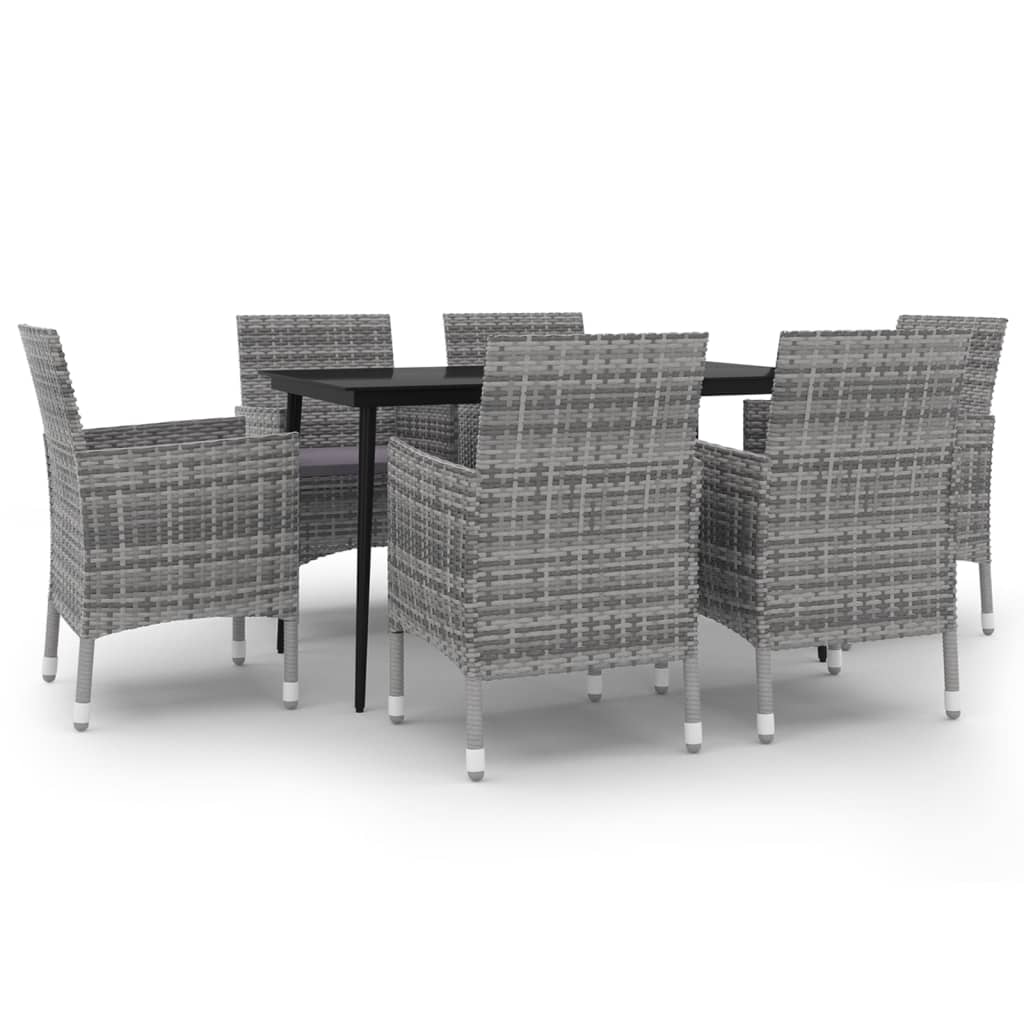 Set da Pranzo per Giardino 7 pz con Cuscini Polyrattan e Vetro | homemem39