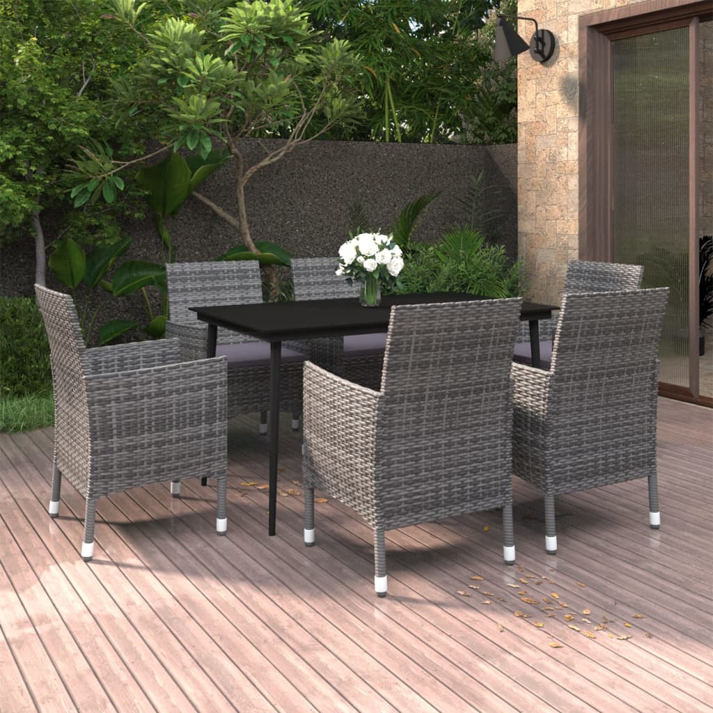 Set da Pranzo per Giardino 7 pz con Cuscini Polyrattan e Vetro | homemem39