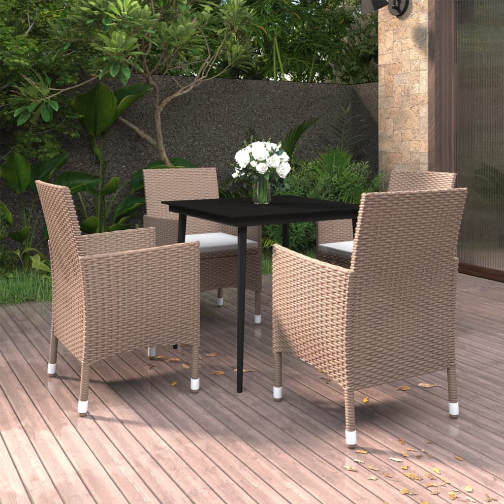 Set da Pranzo per Giardino 5 pz con Cuscini Polyrattan e Vetro | homemem39