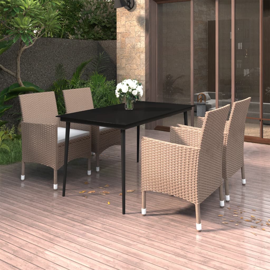 Set da Pranzo per Giardino 5 pz con Cuscini Polyrattan e Vetro | homemem39