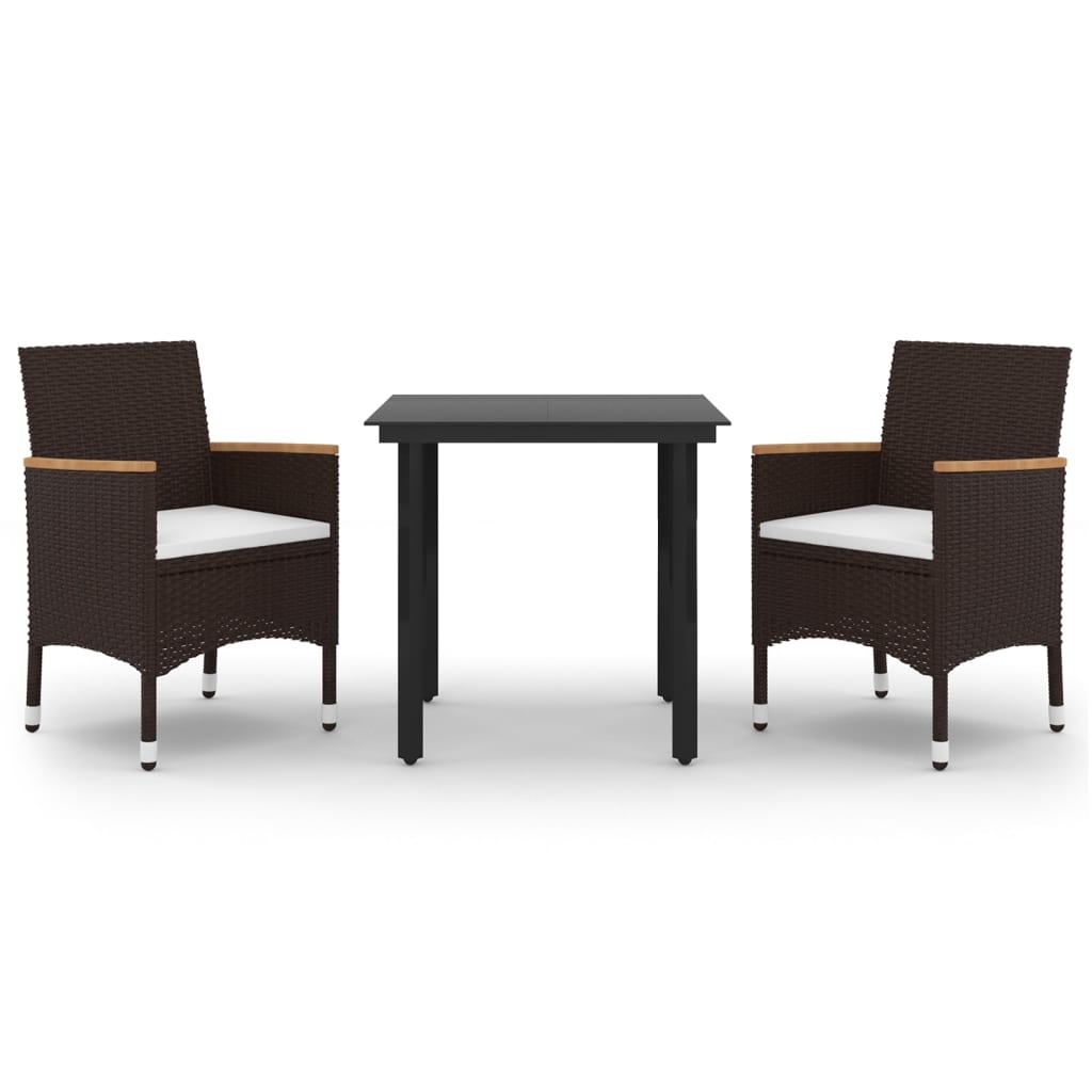 Set da Pranzo per Giardino 3 pz con Cuscini Polyrattan e Vetro | homemem39