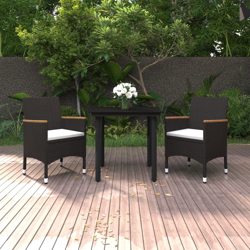 Set da Pranzo per Giardino 3 pz con Cuscini Polyrattan e Vetro | homemem39