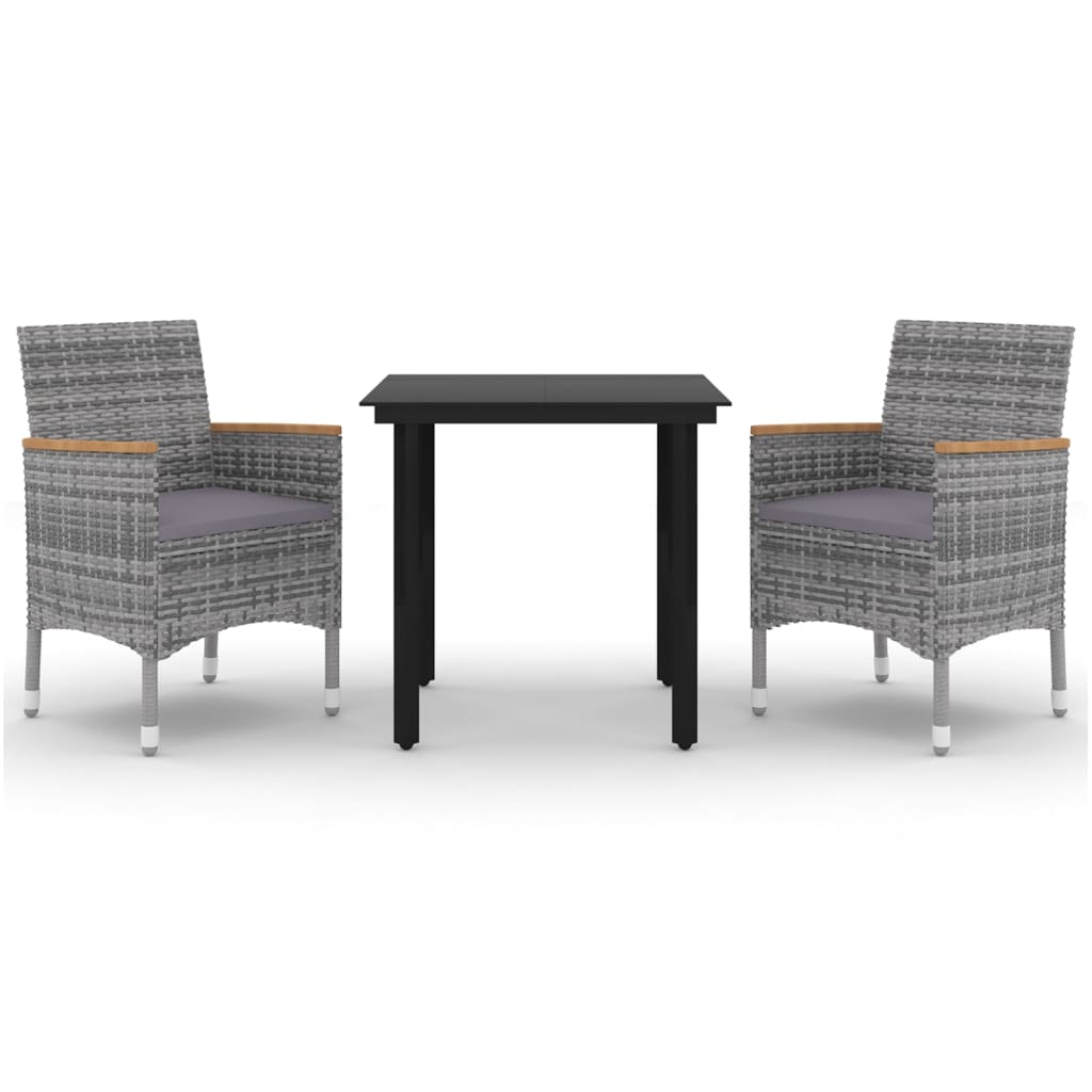 Set da Pranzo per Giardino 3 pz con Cuscini Polyrattan e Vetro | homemem39