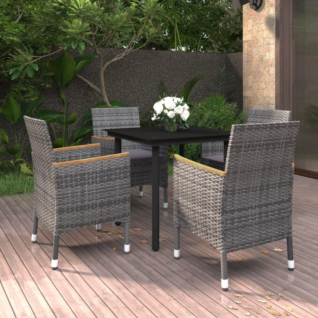 Set da Pranzo per Giardino 5 pz con Cuscini Polyrattan e Vetro | homemem39