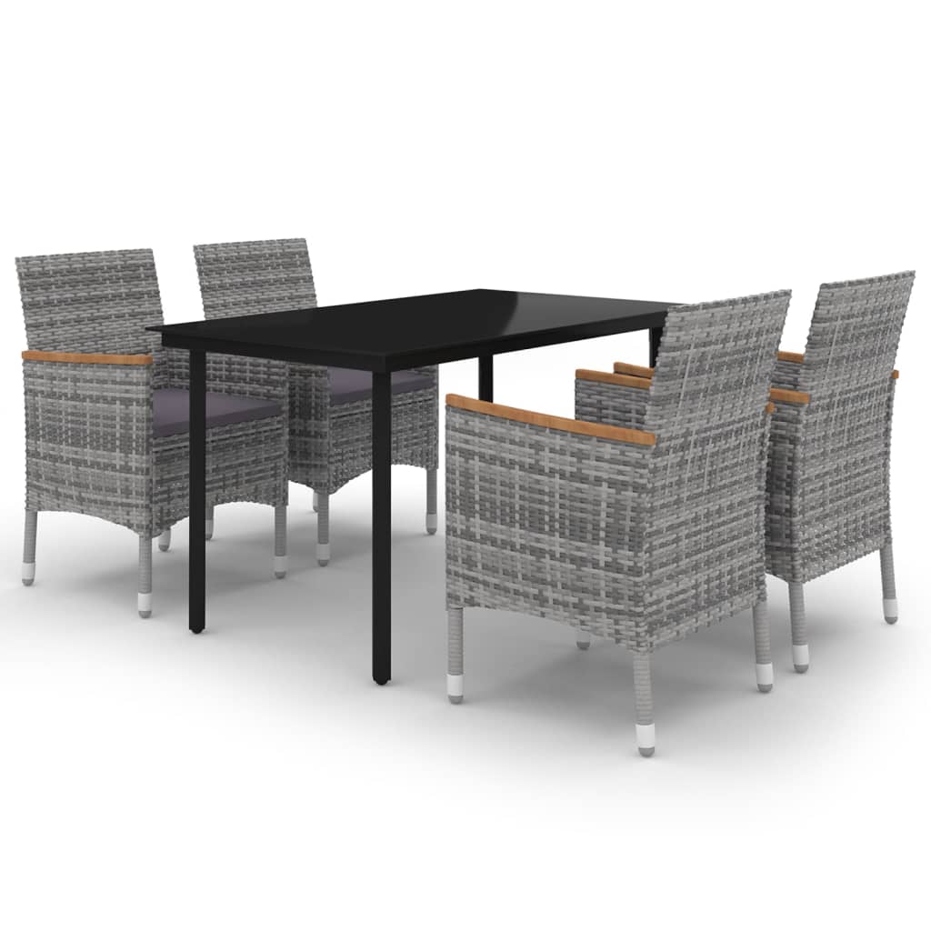 Set da Pranzo per Giardino 5 pz con Cuscini Polyrattan e Vetro | homemem39
