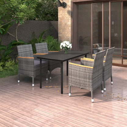 Set da Pranzo per Giardino 5 pz con Cuscini Polyrattan e Vetro | homemem39