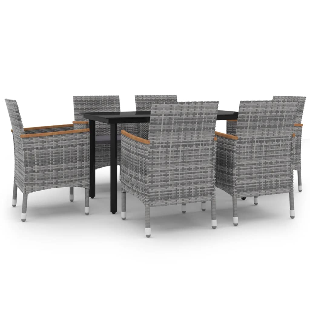 Set da Pranzo per Giardino 7 pz con Cuscini Polyrattan e Vetro | homemem39