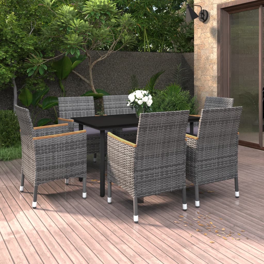 Set da Pranzo per Giardino 7 pz con Cuscini Polyrattan e Vetro | homemem39