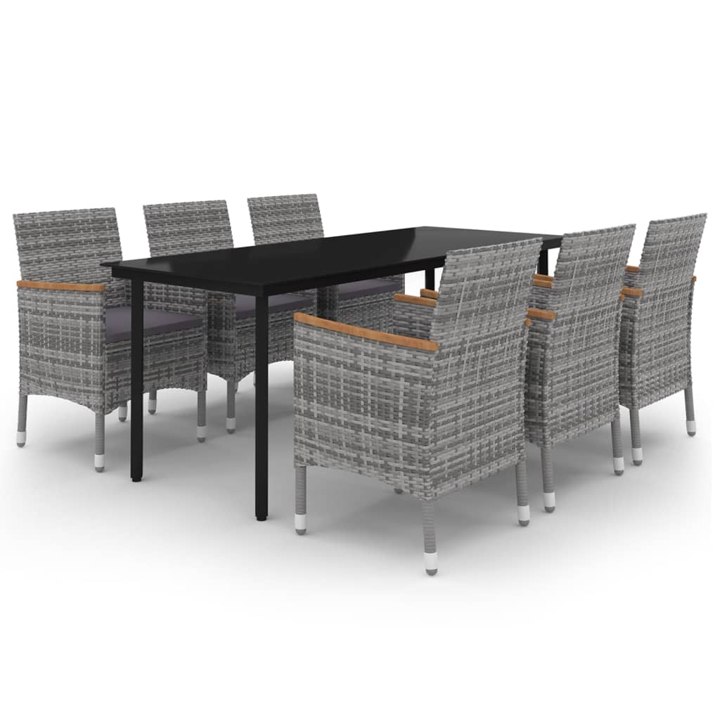 Set da Pranzo da Giardino con Cuscini 7 pz Polyrattan e Vetro | homemem39
