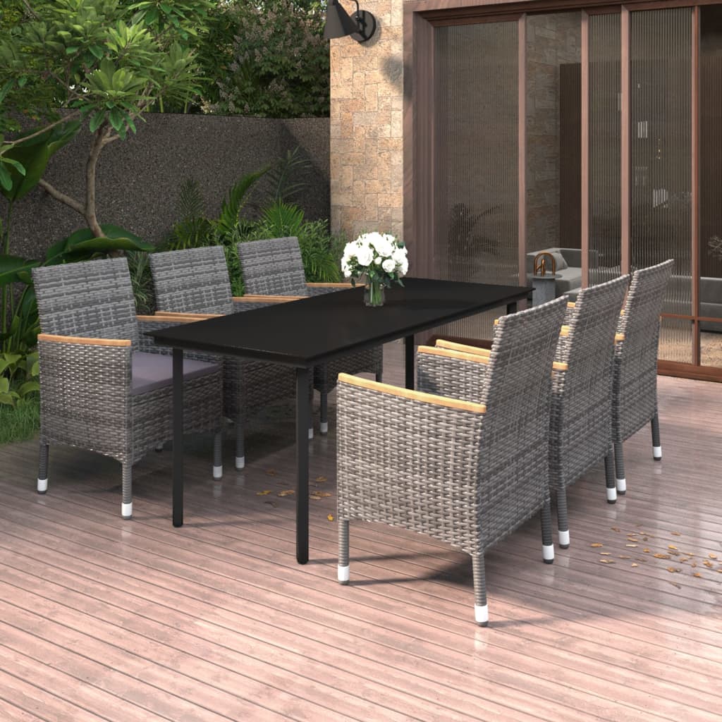 Set da Pranzo da Giardino con Cuscini 7 pz Polyrattan e Vetro | homemem39