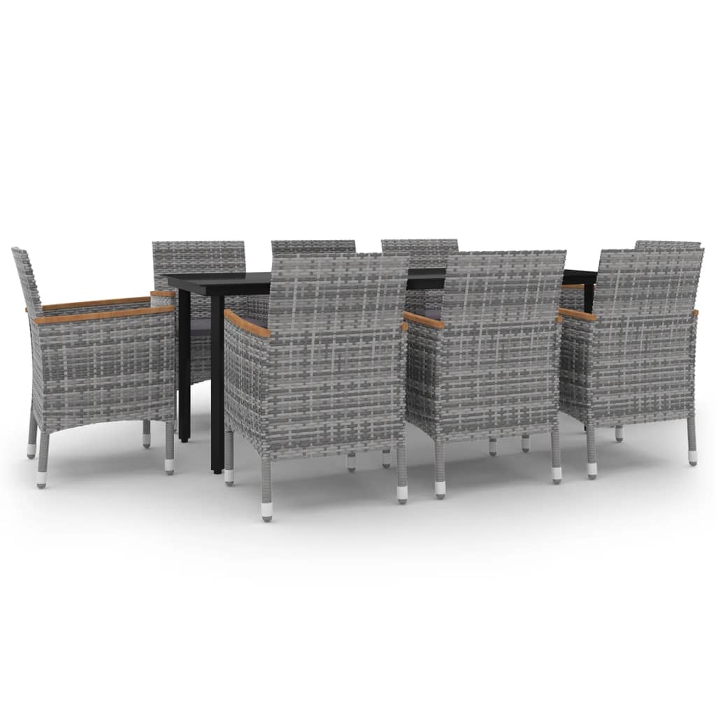 Set da Pranzo da Giardino con Cuscini 9 pz Polyrattan e Vetro | homemem39