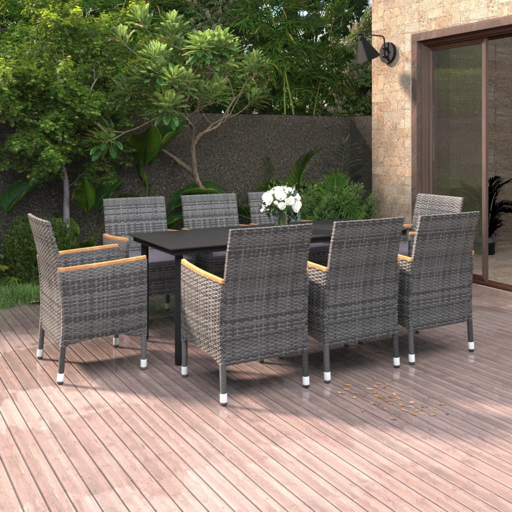 Set da Pranzo da Giardino con Cuscini 9 pz Polyrattan e Vetro | homemem39