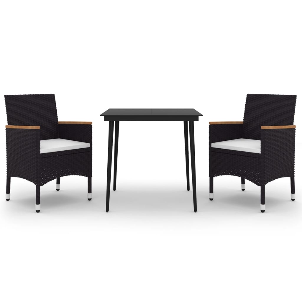 Set da Pranzo per Giardino 3 pz con Cuscini Polyrattan e Vetro | homemem39