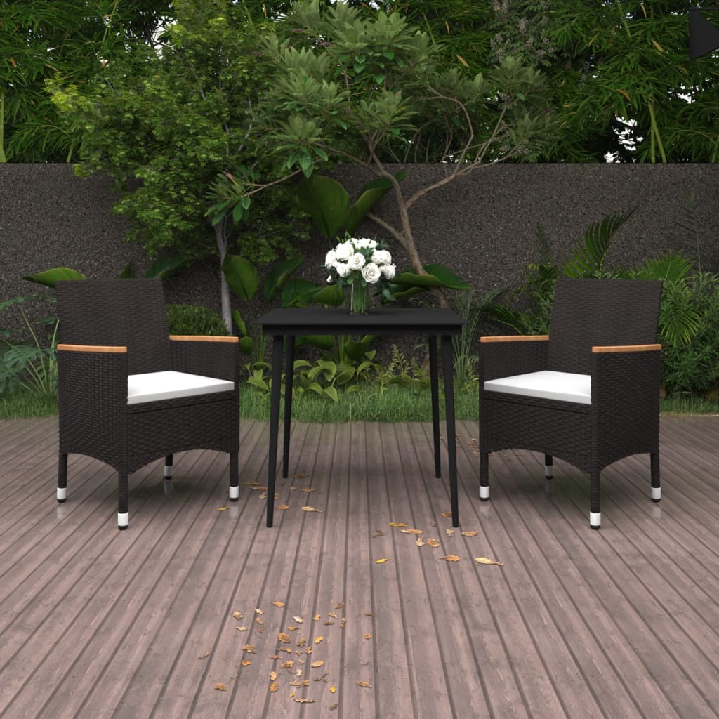 Set da Pranzo per Giardino 3 pz con Cuscini Polyrattan e Vetro | homemem39