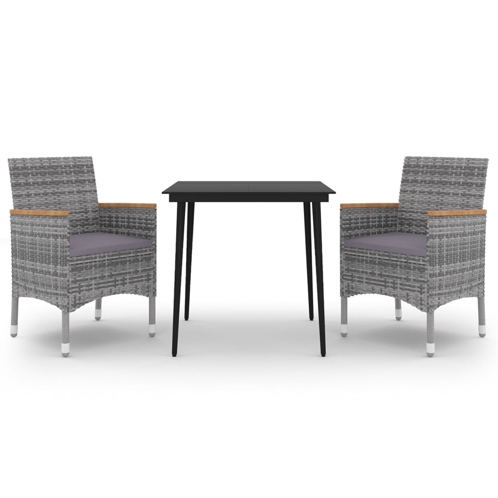 Set da Pranzo per Giardino 3 pz con Cuscini Polyrattan e Vetro | homemem39