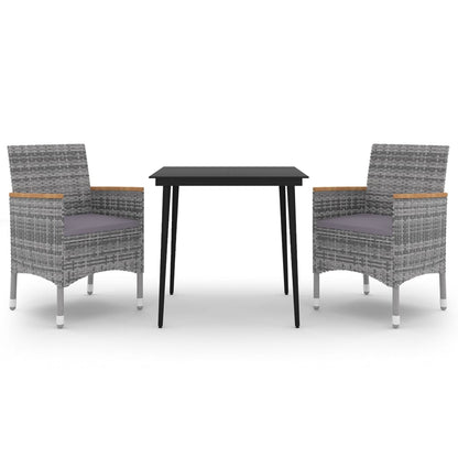Set da Pranzo per Giardino 3 pz con Cuscini Polyrattan e Vetro | homemem39