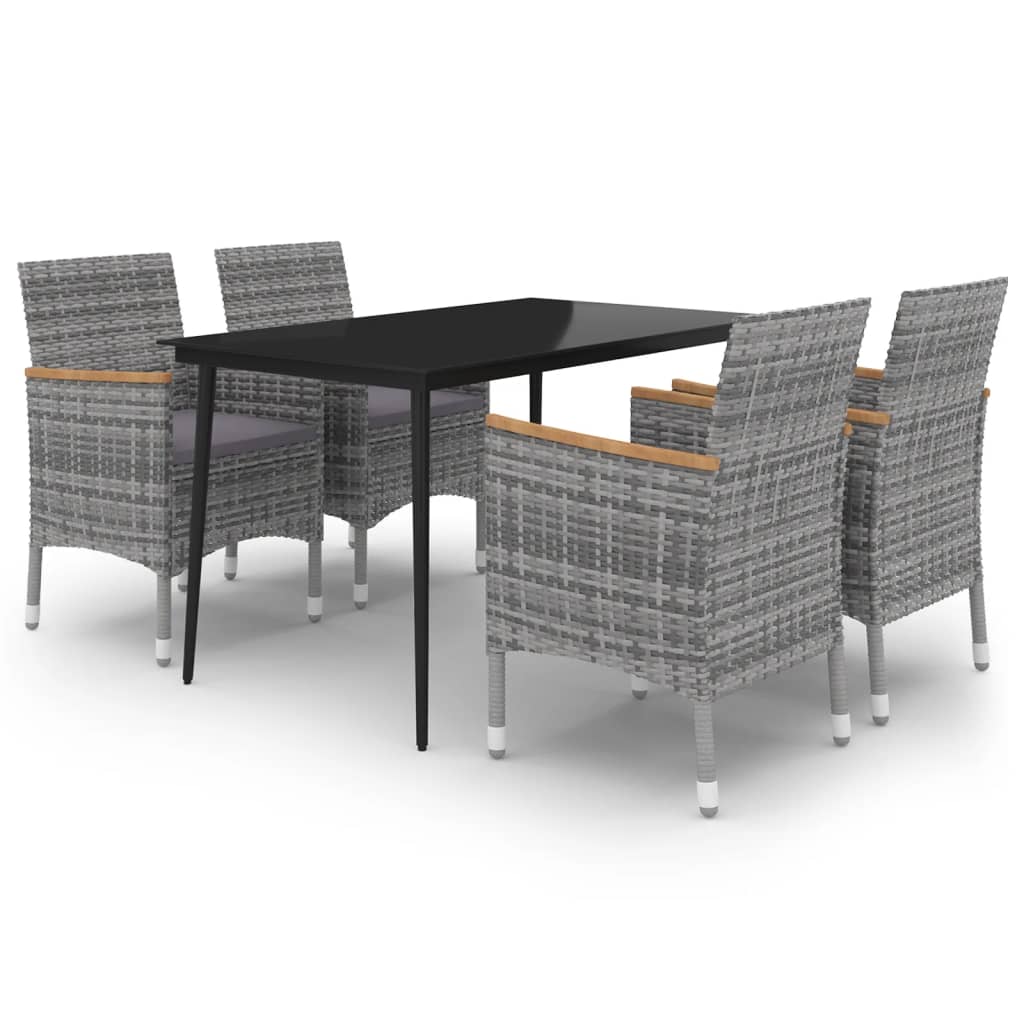 Set da Pranzo per Giardino 5 pz con Cuscini Polyrattan e Vetro | homemem39