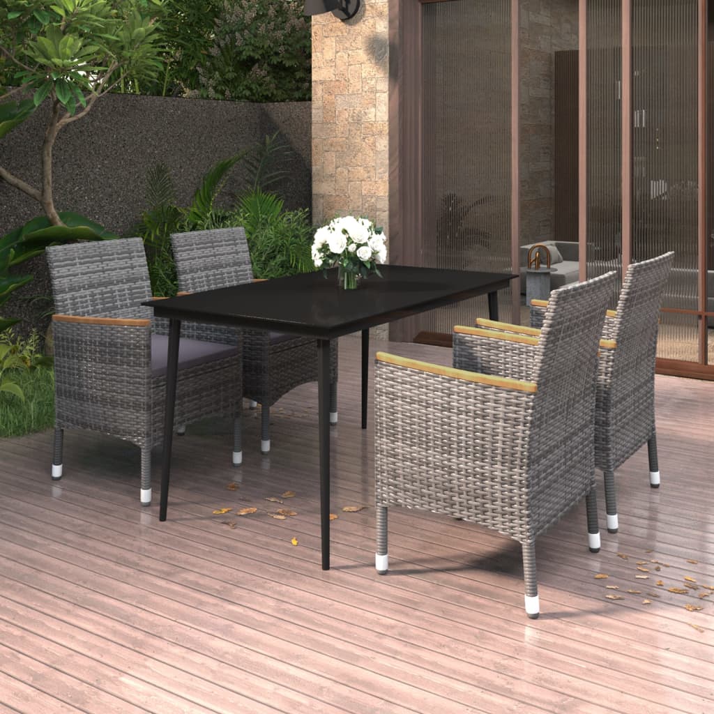 Set da Pranzo per Giardino 5 pz con Cuscini Polyrattan e Vetro | homemem39