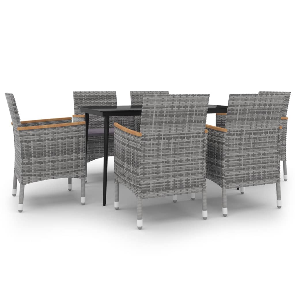 Set da Pranzo per Giardino 7 pz con Cuscini Polyrattan e Vetro | homemem39