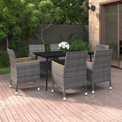 Set da Pranzo per Giardino 7 pz con Cuscini Polyrattan e Vetro | homemem39