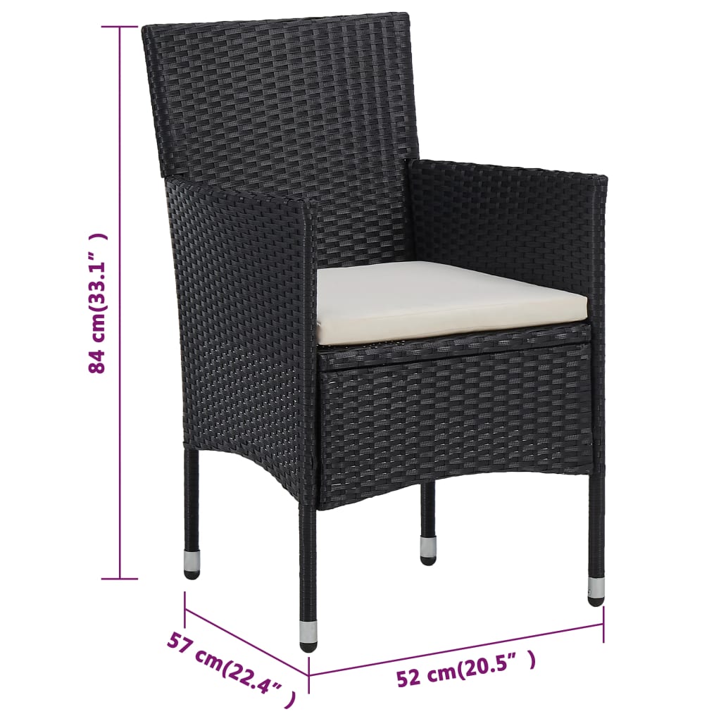 Sedie da Pranzo per Giardino 2 pz in Polyrattan Nero