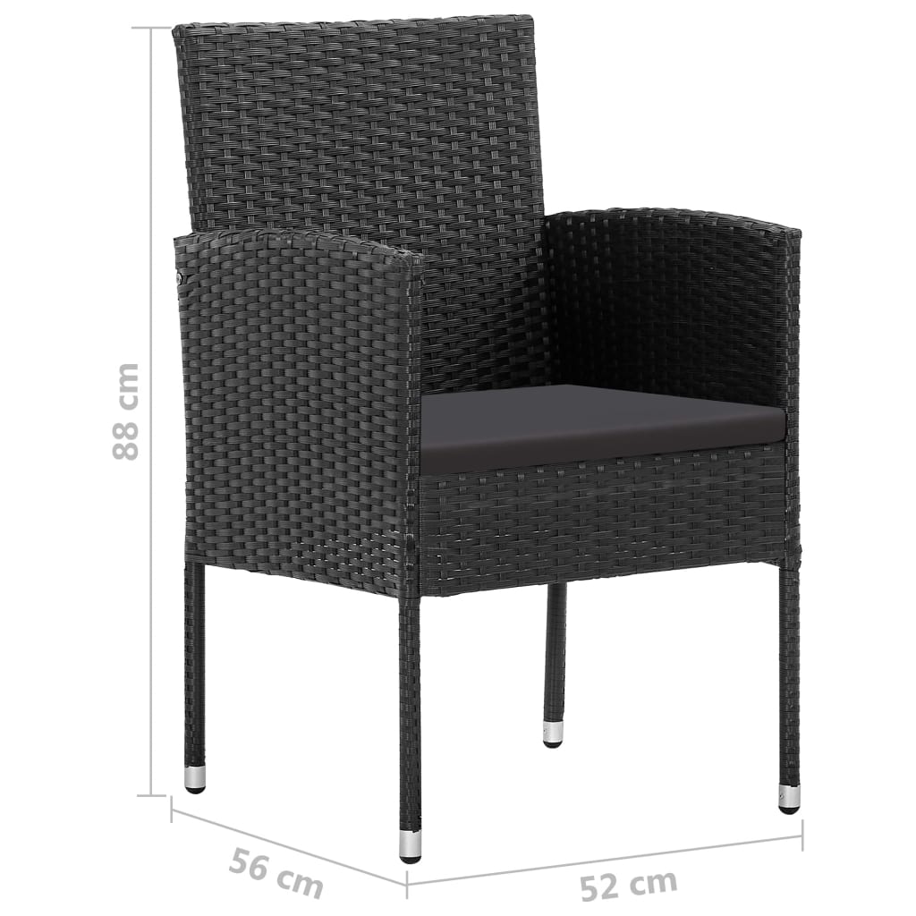 Sedie da Giardino con Cuscini Neri 4 pz Nere in Polyrattan - homemem39