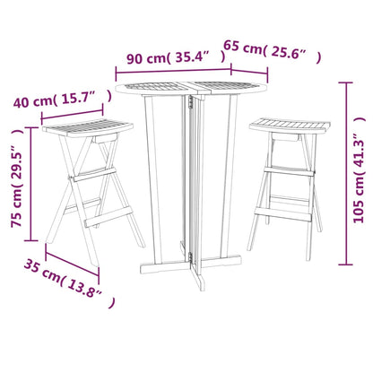 Set da Bar Pieghevole 3 pz in Legno Massello di Teak - homemem39