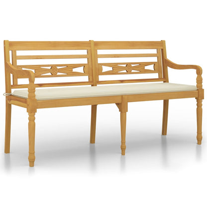 Panchina Batavia con Cuscino Crema 150 cm Legno Massello Teak - homemem39