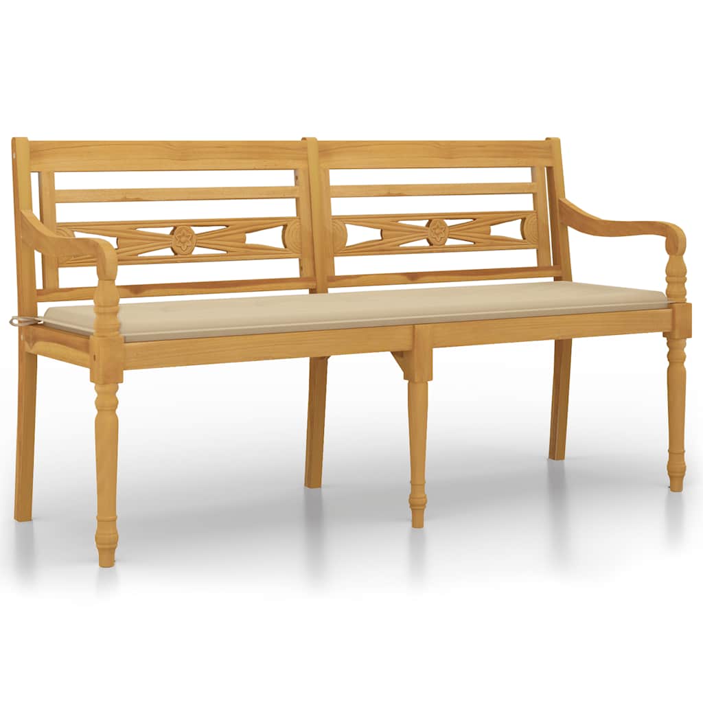 Panchina Batavia con Cuscino Beige 150 cm Legno Massello Teak - homemem39