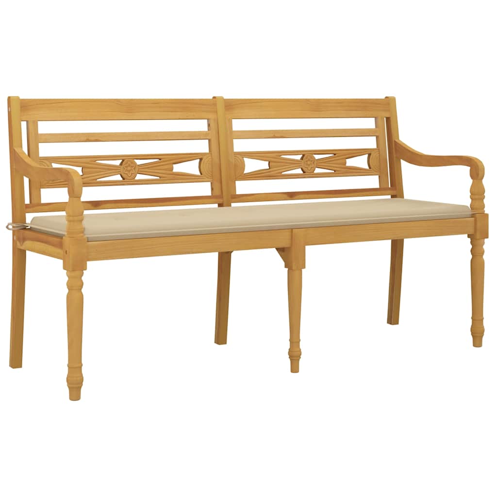 Panchina Batavia con Cuscino Beige 150 cm Legno Massello Teak - homemem39