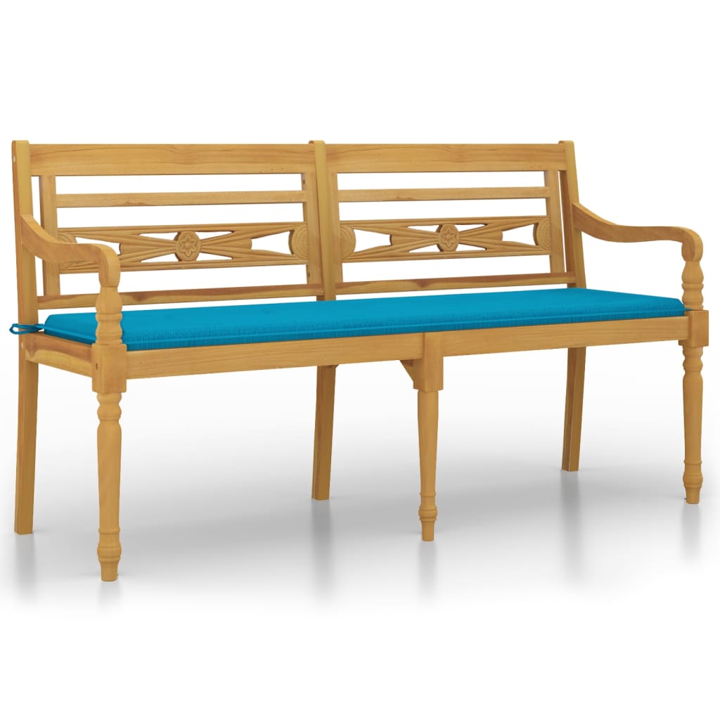 Panchina Batavia con Cuscino Blu 150 cm Legno Massello Teak - homemem39