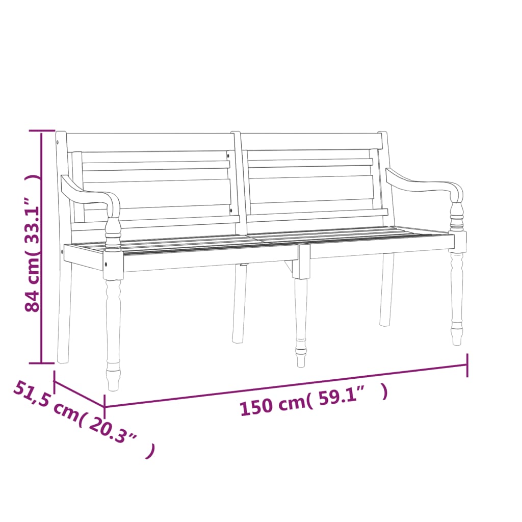 Panchina Batavia con Cuscino Nero 150 cm Legno Massello Teak - homemem39