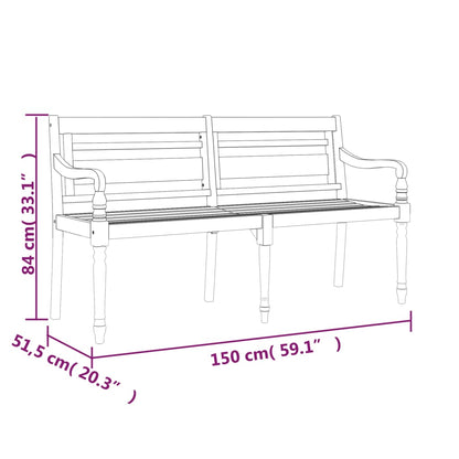 Panchina Batavia con Cuscino Nero 150 cm Legno Massello Teak - homemem39