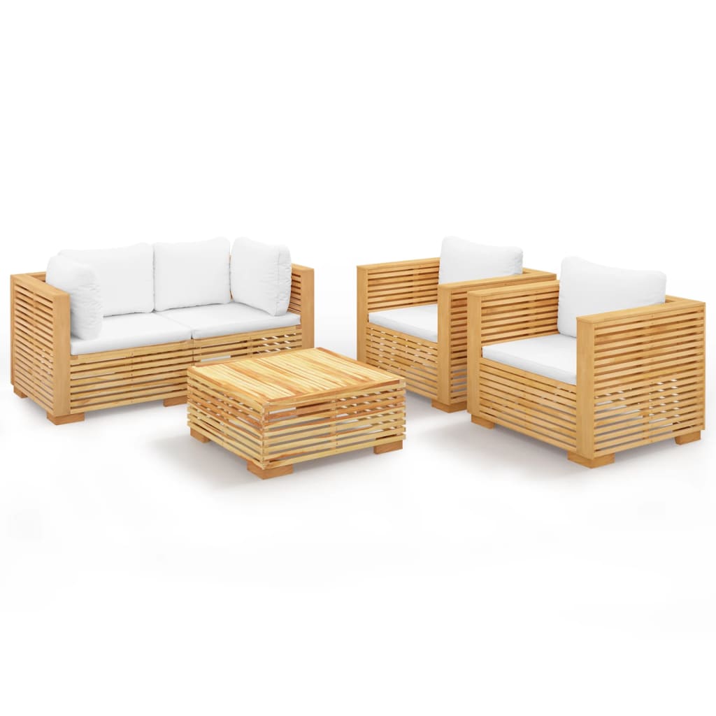 Set Divani da Giardino 5 pz con Cuscini Legno Massello di Teak | homemem39