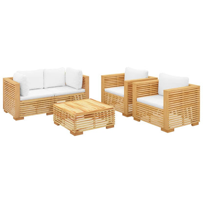 Set Divani da Giardino 5 pz con Cuscini Legno Massello di Teak | homemem39