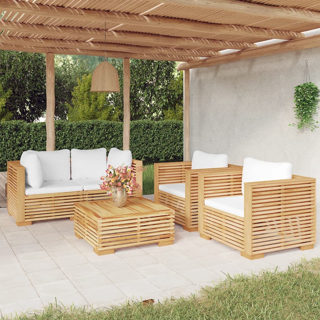 Set Divani da Giardino 5 pz con Cuscini Legno Massello di Teak | homemem39