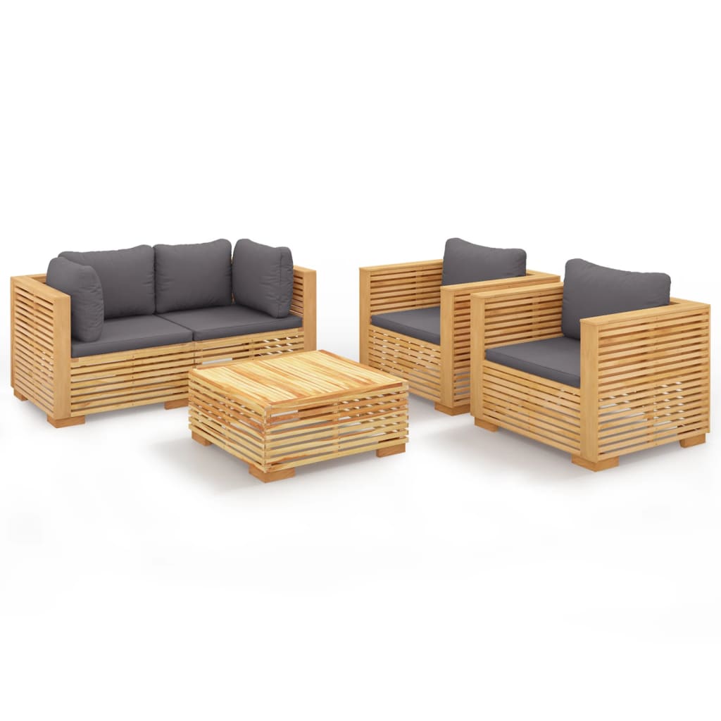 Set Divani da Giardino 5 pz con Cuscini Legno Massello di Teak | homemem39