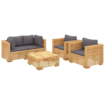 Set Divani da Giardino 5 pz con Cuscini Legno Massello di Teak | homemem39