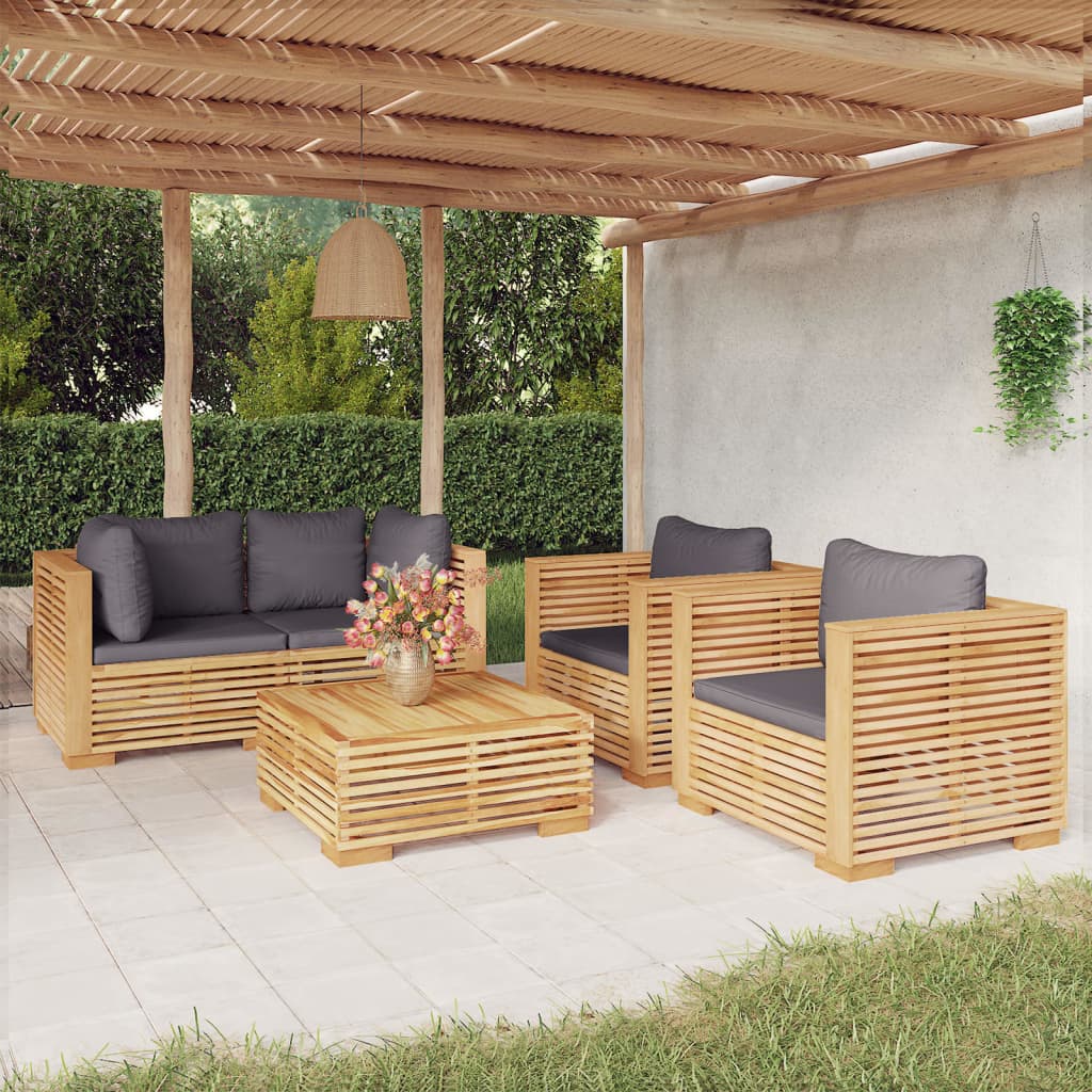 Set Divani da Giardino 5 pz con Cuscini Legno Massello di Teak | homemem39
