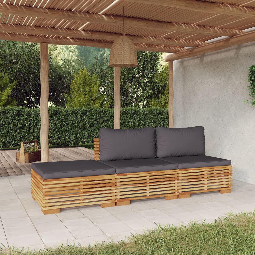 Set Divani da Giardino 3 pz con Cuscini Legno Massello di Teak - homemem39