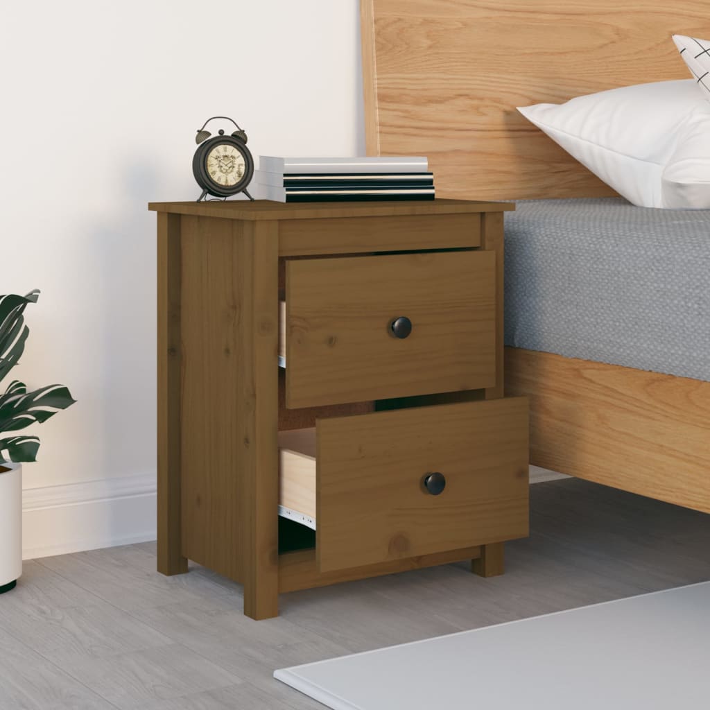 Comodino Marrone Ambra 50x35x61,5 cm in Legno Massello di Pino - homemem39