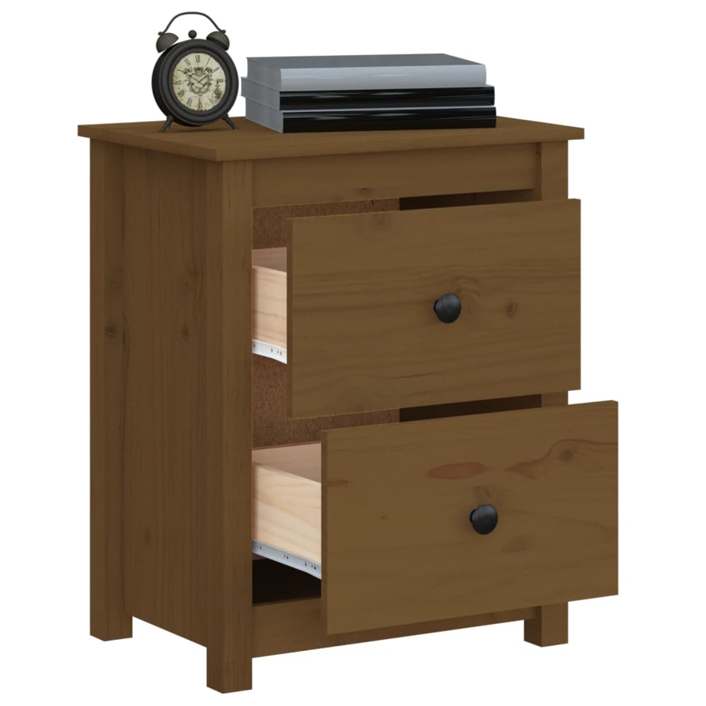 Comodino Marrone Ambra 50x35x61,5 cm in Legno Massello di Pino - homemem39