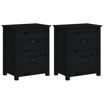 Comodini 2 pz Neri 50x35x61,5 cm in Legno Massello di Pino - homemem39