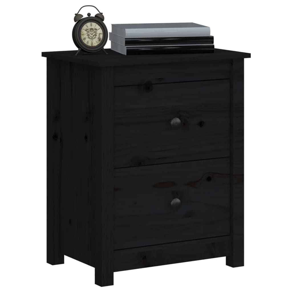 Comodini 2 pz Neri 50x35x61,5 cm in Legno Massello di Pino - homemem39